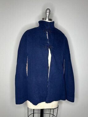 Vintage Wool Cape Coat S | Classic Winter Cape Fur Trim